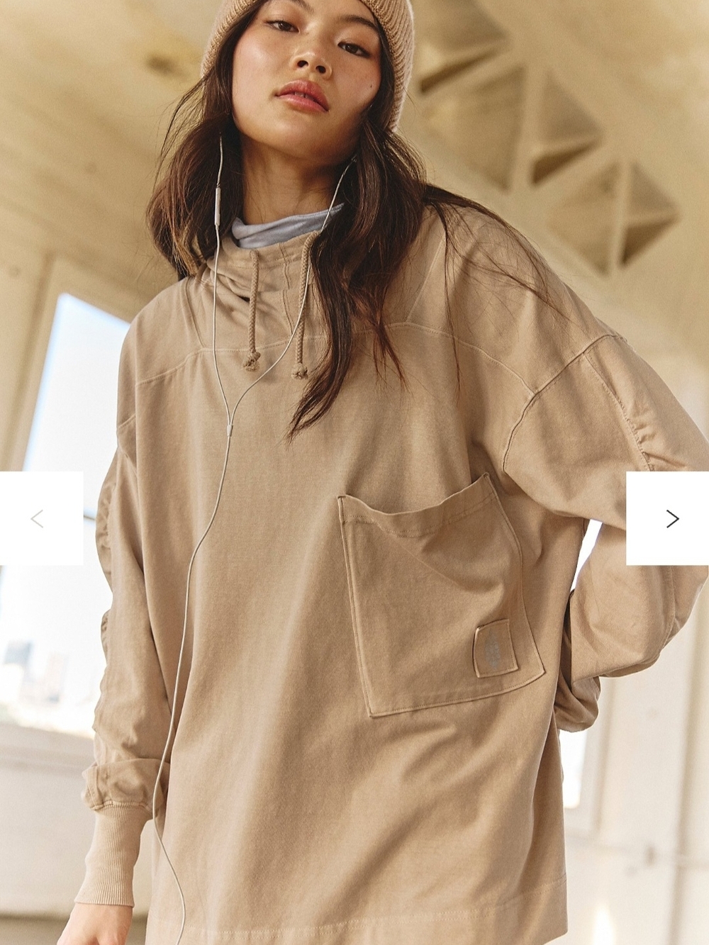 Free People Oversized Crewneck Pullover in Tan